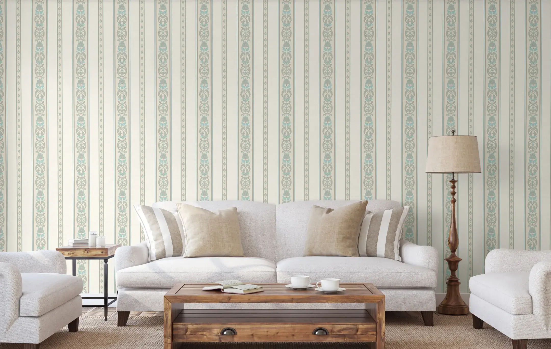 Cream Embossed Wallpaper – Timeless Damask (6803-4)